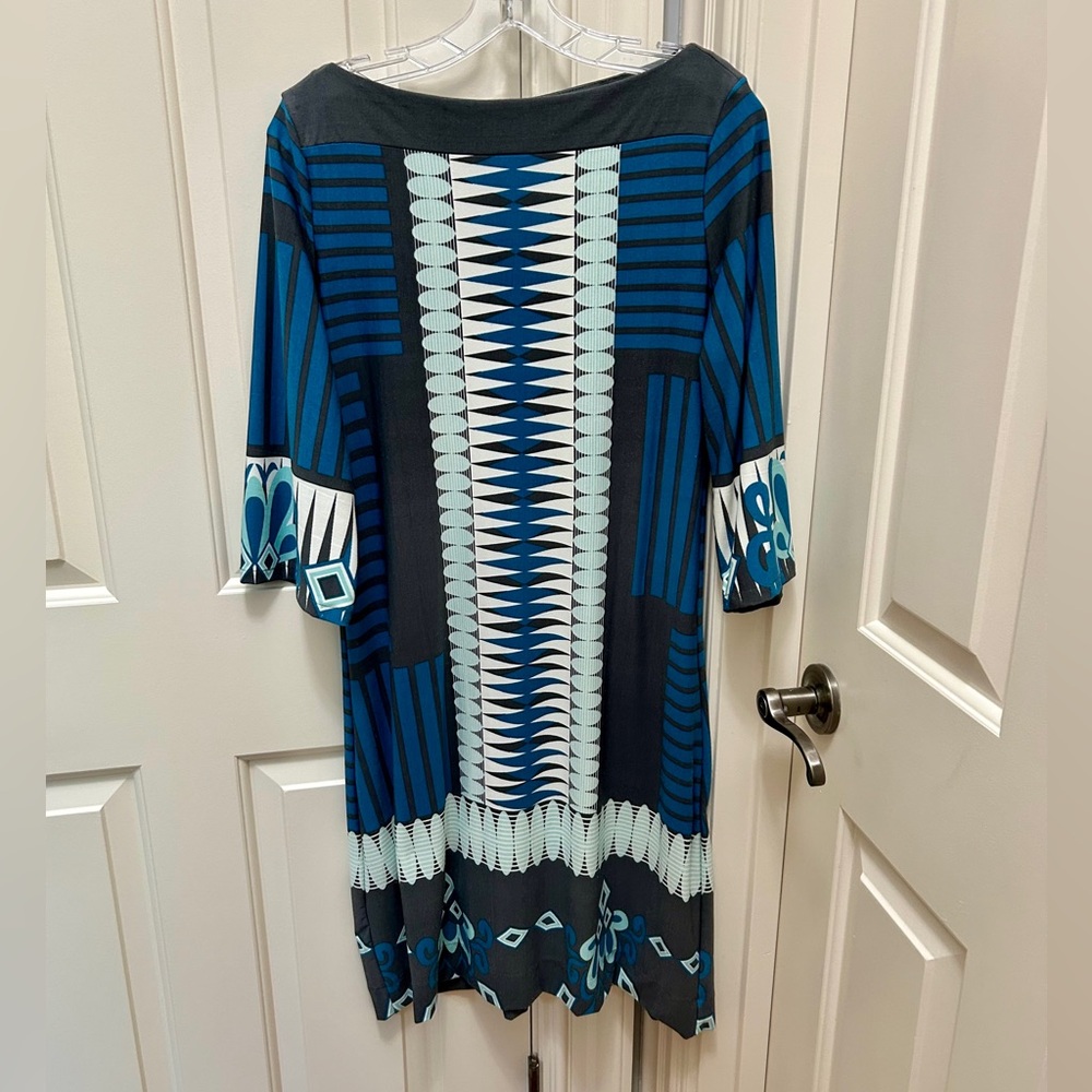 Stylish Blue Patterned Dress, Size M